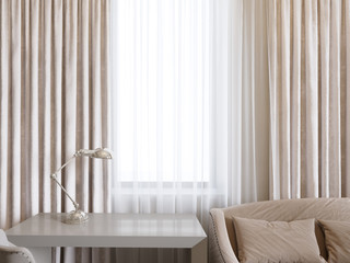 Curtains and workplace in room interior - 149787401