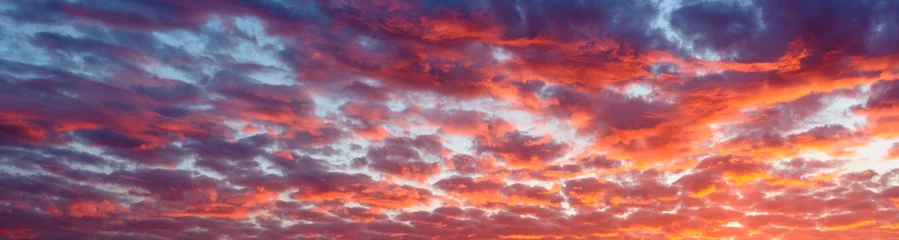 Fototapeten Panoramablick auf den blutroten Abendhimmel und erstaunliche Wolken. © vivoo