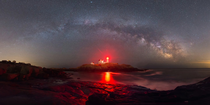 Milky Way Panorama over Nubble Lighthouse 