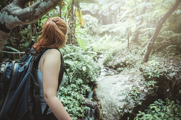 woman asia travelers travel nature Forests, mountains Waterfall