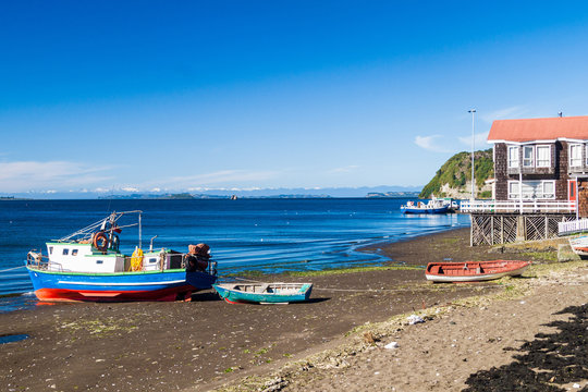 Boats in Achao village, Quinchao island, Chile