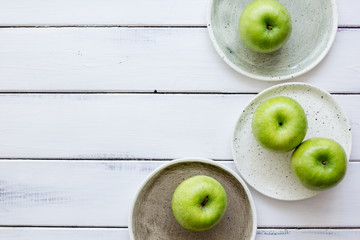 fresh organic green fruits with apples on white background top view mock-up