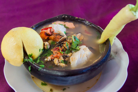 Paila marina, traditional Chilean seafood soup.