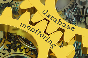 database monitoring concept on the gearwheels, 3D rendering