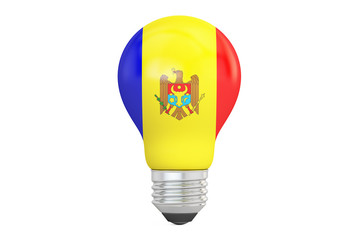 Light bulb with Moldova flag, 3D rendering