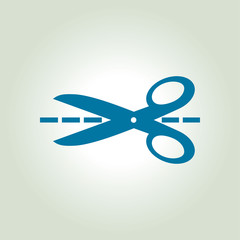 Scissors with-cut lines icon. Badge place of cutting.