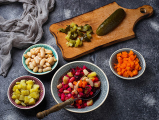 Ingredients for cooking salad vinaigrette