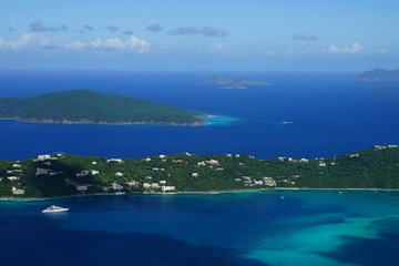 Naklejka premium A view over Hans Lollik (USVI) Little and GreatTobago (BVI), Jost Van Dyke (BVI) islands from ST. Thomas vista point