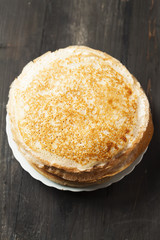 Stack of kefir (buttermilk) pancakes traditional for Russian pancake week