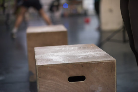 Black Woman Is Performing Box Jumps At Gym