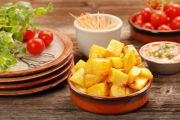 Patatas bravas traditional Spanish potatoes snack tapas