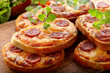 Fresh toast with cheese and chorizo sausage