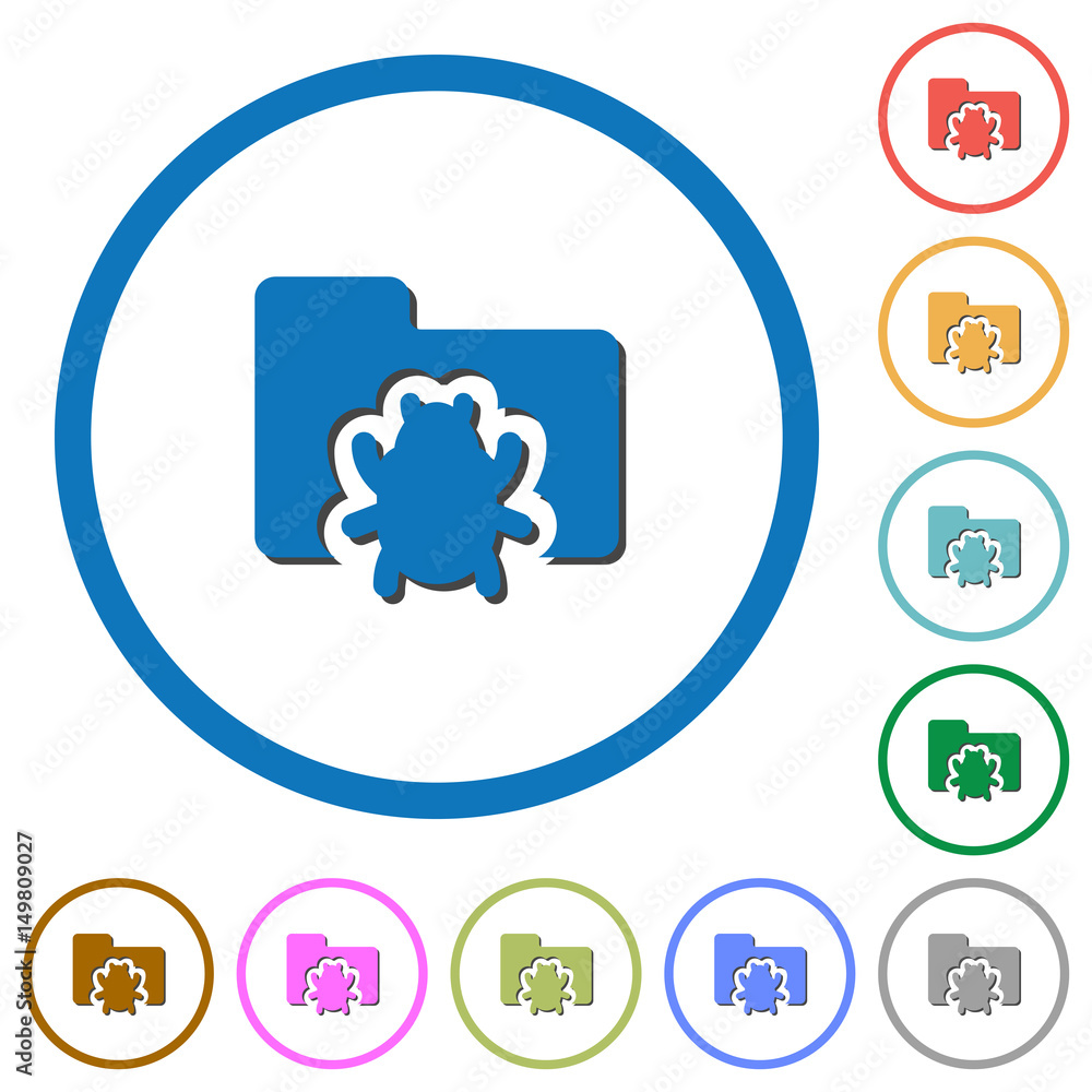 Aufkleber bug folder icons with shadows and outlines
