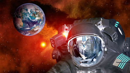 Astronaut planet Earth spaceman helmet ufo space martian alien et extraterrestrial. Elements of this image furnished by NASA.