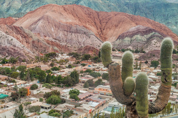 Cerro del los Siete Colores (Hill of Seven Colors) over Purmamarca village (Quebrada de Humahuaca...