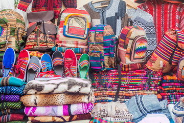 Local souvenirs for sale on a market in Humahuaca village, Argentina