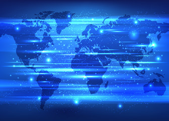 Blue global network background. World Map Points. Vector illustration