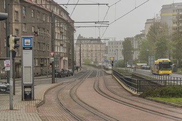 Liberec city in dark cloudy morning