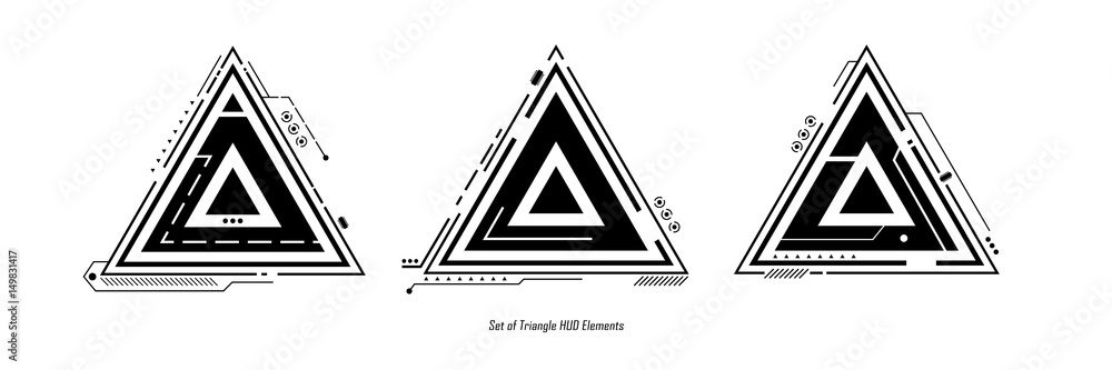 Poster set of triangle hud elements technology icon info design