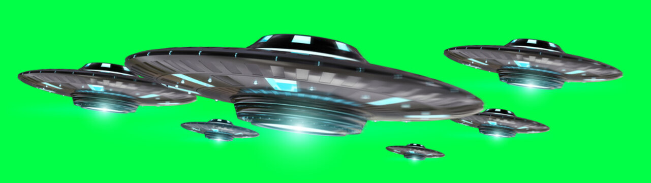 Vintage UFO isolated on green background 3D rendering