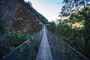 Suspension bridge in the mountains