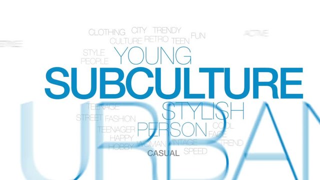 Subculture animated word cloud, text design animation. Kinetic typography.