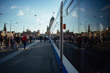 Amsterdam tram leaving central station