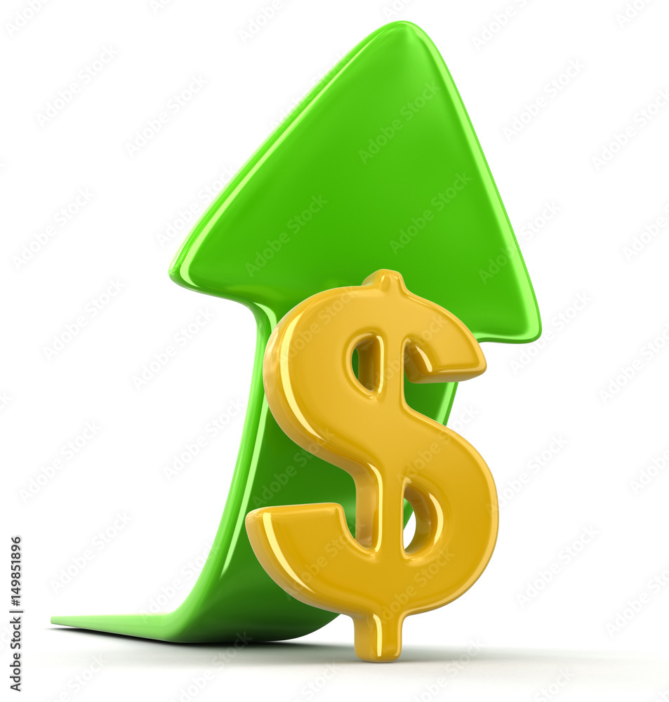 Poster dollar sign with arrow up. image with clipping path