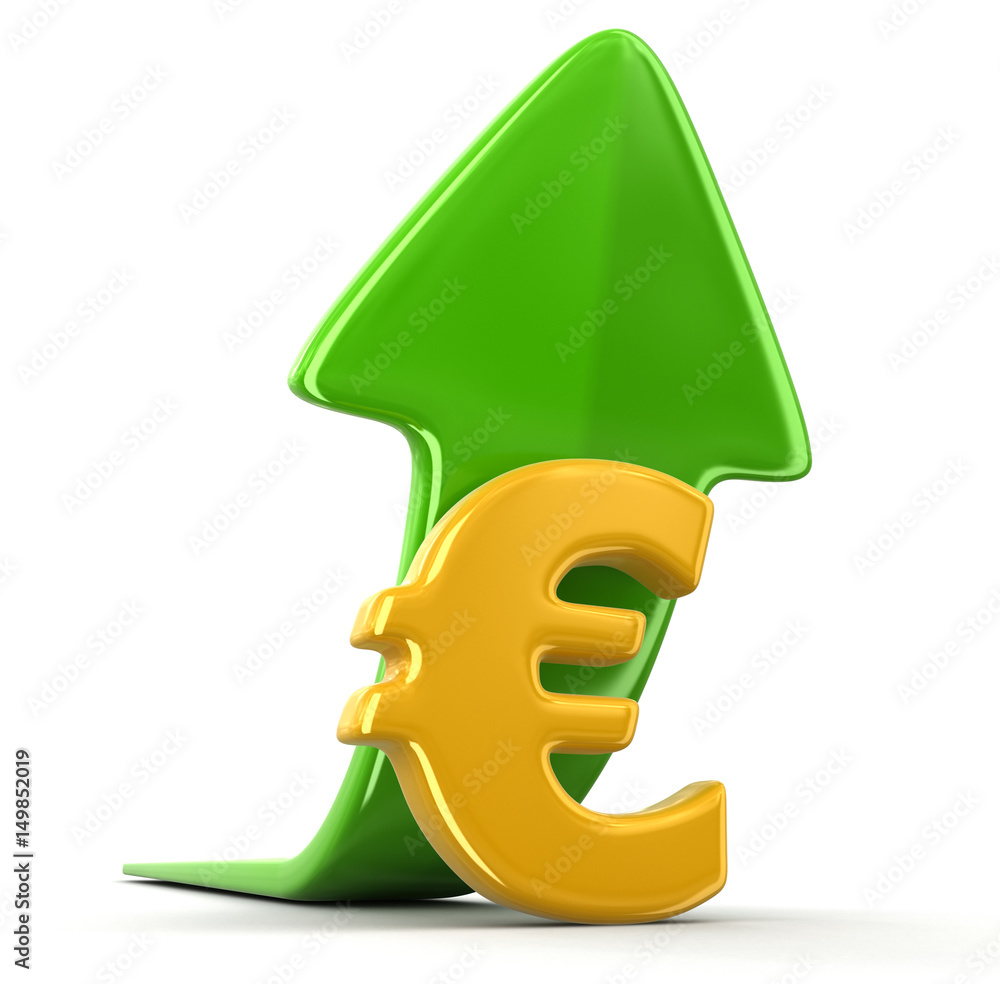 Poster euro sign and arrow up. image with clipping path