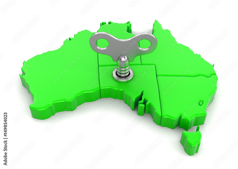 Poster map of australia with winding key. image with clipping path.