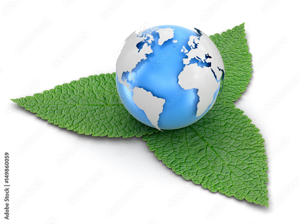 Poster 3d globe on leaves. image with clipping path