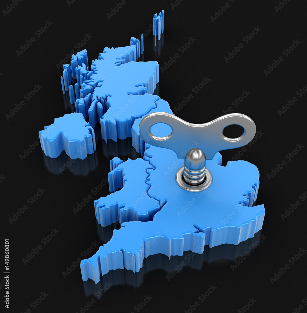 Aufkleber map of uk with winding key. image with clipping path.