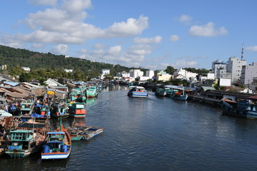 Fototapeta na wymiar fishing boats at a berth in Phu Quock island Vietanam 