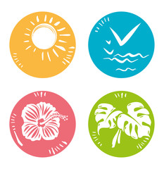 Four summer icons. Simple round symbols nature. Vector flat template.