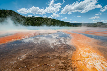 colorful hot springs with beautiful sky and reflections