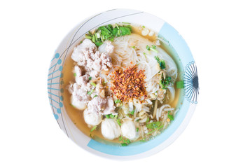 Asian food,Spicy noodle soup in a bowl isolated on white background