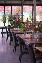 Table setting at a resturant with flowers
