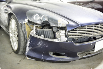 Obraz na płótnie Canvas Car crash accident on street, damaged automobiles after collision in city ,Front bumper damage