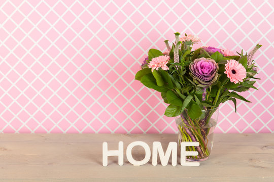 Colorful  bouquet flowers in glass vase