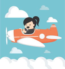 business woman on airplane Vector