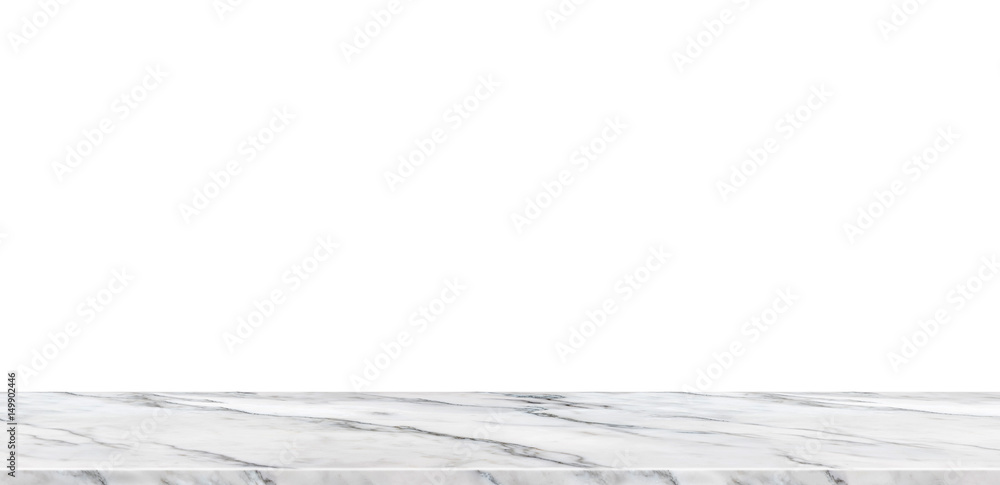 Aufkleber Empty white marble tabletop isolated with white space background,Mock up banner ads for display of product or replace your design background,Luxury modern theme