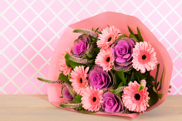 Colorful wrapped bouquet flowers