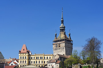 Unesco World Heritage Clock tower in Sighisoara Transylvania Romania
