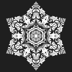 Oriental black and white pattern with arabesques and floral elements. Traditional classic ornament