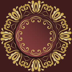 Nice frame with floral elements and arabesques. Brown and golden greeting card