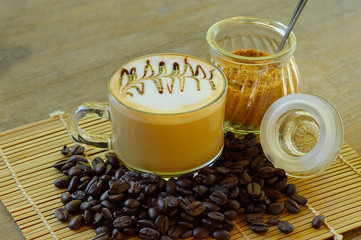 Hot coffee on a wood floor