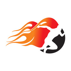Fiery Runner. Running Man with Fire Icon Logo