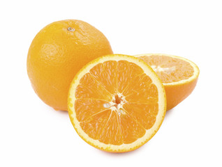 isolated ripe orange fruit and slice