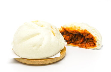 traditional chinese food steamed pork bun on white background