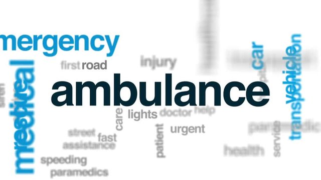Ambulance animated word cloud, text design animation.